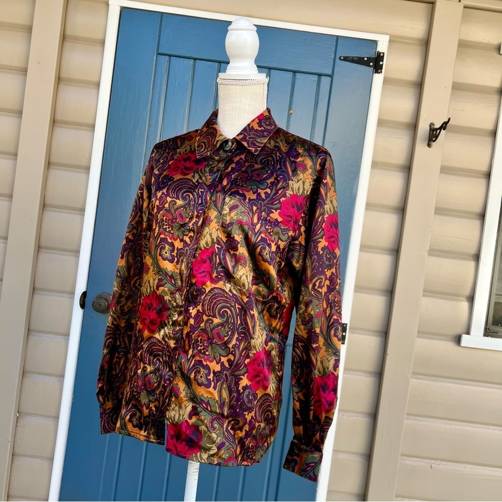 Vintage Christian Dior Chemises Vintage Rayon Button Down Blouse Women’s Size 6 - Picture 2 of 8